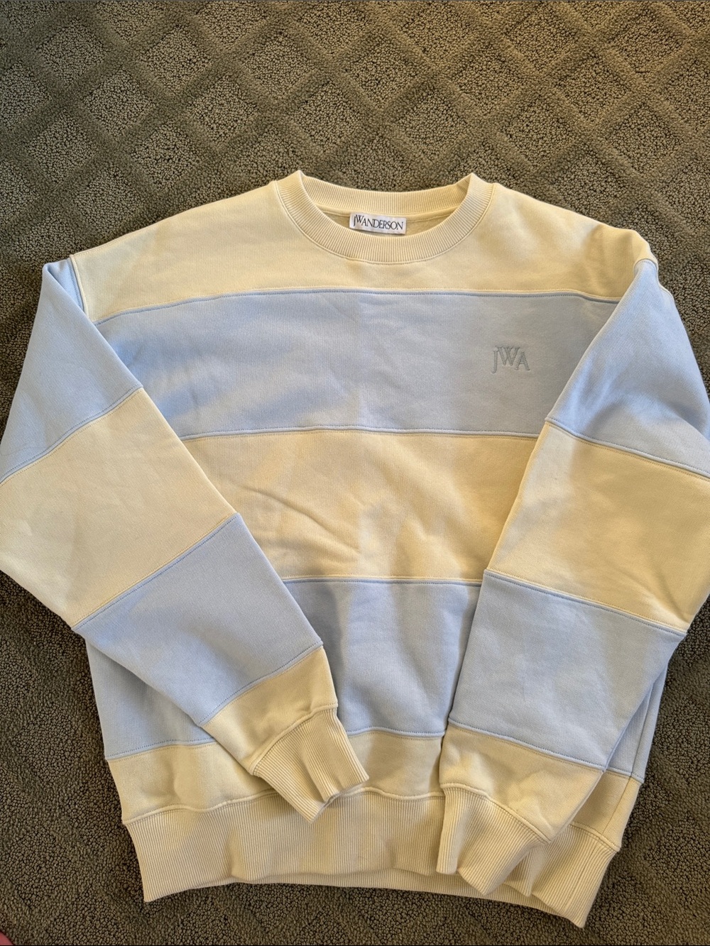 JW ANDERSON Pastel Yellow & Light Blue Striped Crewneck Sweatshirt